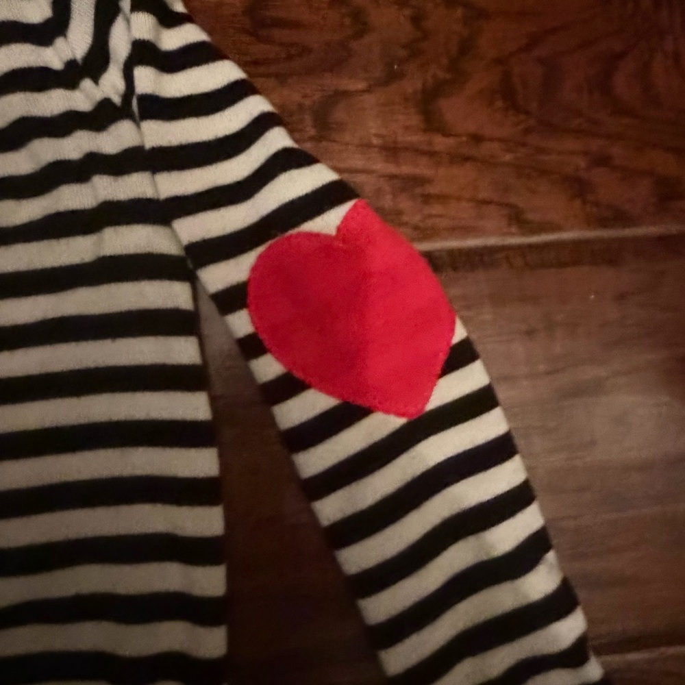 Poof Girl Kids Striped Black & White Cardigan with Red Heart Elbow Patches - Picture 6 of 7